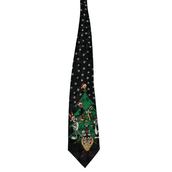 Looney Tunes Mania Christmas Tree Snowflakes Bugs Bunny Tweety Taz Necktie 1996 - Picture 3 of 7